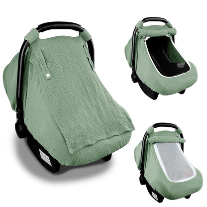 Muslin Car Seat Cover Baby, Summer Car Seat Covers for Babies, Infants, and Newborns, Ultra Soft Breathable Universal Fit Stroller Carseat Canopy Covers for Boys Girls (Heart)