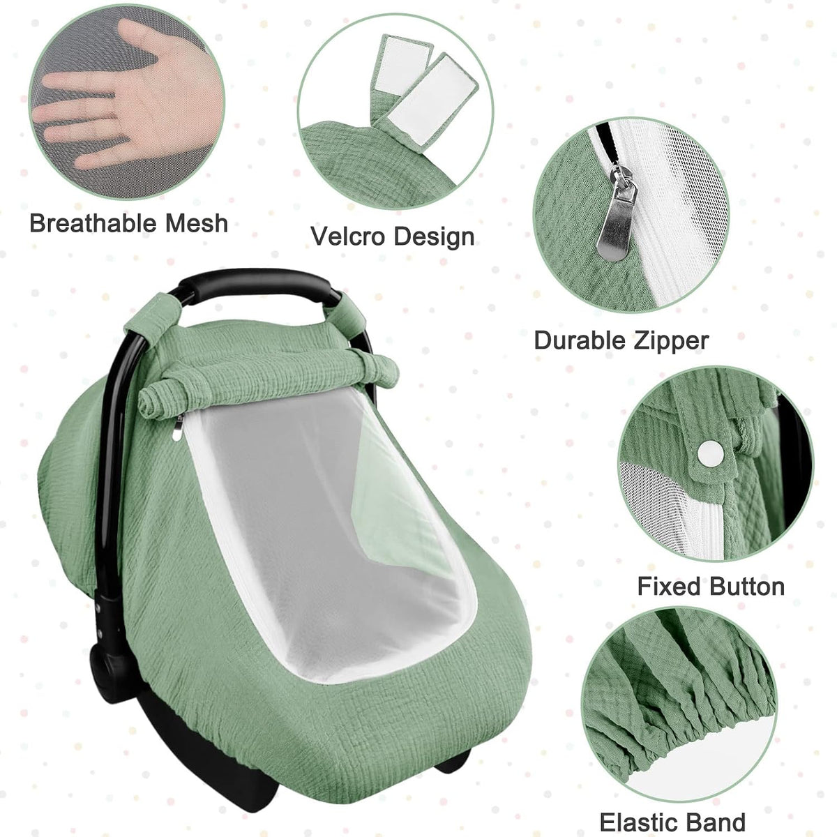 Muslin Car Seat Cover Baby, Summer Car Seat Covers for Babies, Infants, and Newborns, Ultra Soft Breathable Universal Fit Stroller Carseat Canopy Covers for Boys Girls (Heart)