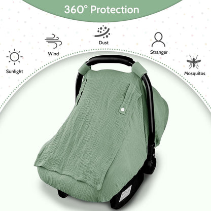 Muslin Car Seat Cover Baby, Summer Car Seat Covers for Babies, Infants, and Newborns, Ultra Soft Breathable Universal Fit Stroller Carseat Canopy Covers for Boys Girls (Heart)