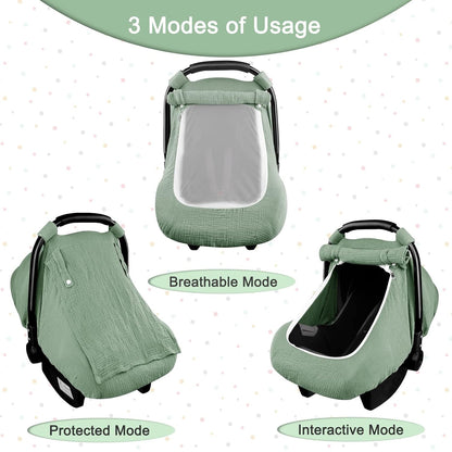 Muslin Car Seat Cover Baby, Summer Car Seat Covers for Babies, Infants, and Newborns, Ultra Soft Breathable Universal Fit Stroller Carseat Canopy Covers for Boys Girls (Heart)