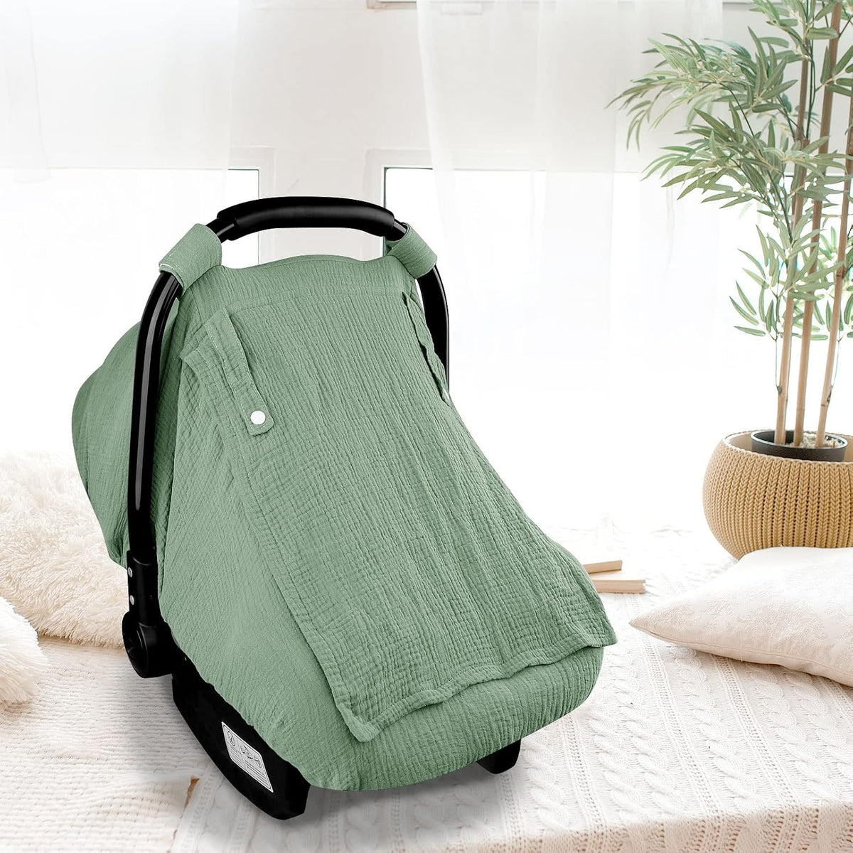 Muslin Car Seat Cover Baby, Summer Car Seat Covers for Babies, Infants, and Newborns, Ultra Soft Breathable Universal Fit Stroller Carseat Canopy Covers for Boys Girls (Heart)