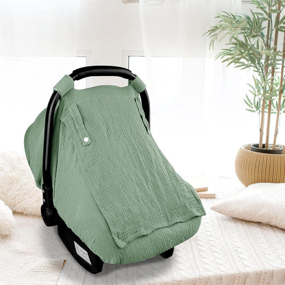 Muslin Car Seat Cover Baby, Summer Car Seat Covers for Babies, Infants, and Newborns, Ultra Soft Breathable Universal Fit Stroller Carseat Canopy Covers for Boys Girls (Heart)