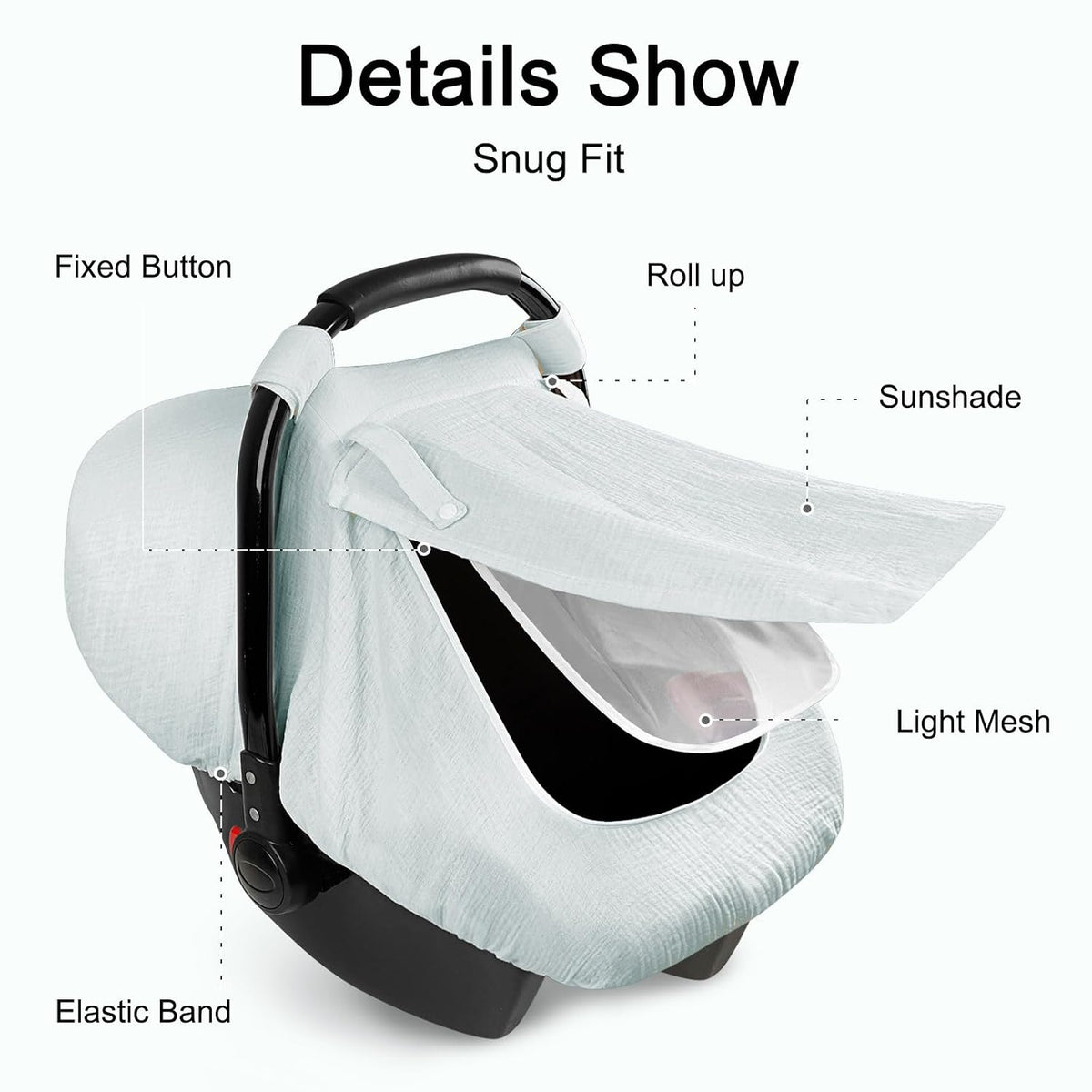 Muslin Car Seat Cover Baby, Summer Car Seat Covers for Babies, Infants, and Newborns, Ultra Soft Breathable Universal Fit Stroller Carseat Canopy Covers for Boys Girls (Heart)