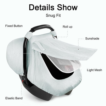 Muslin Car Seat Cover Baby, Summer Car Seat Covers for Babies, Infants, and Newborns, Ultra Soft Breathable Universal Fit Stroller Carseat Canopy Covers for Boys Girls (Heart)