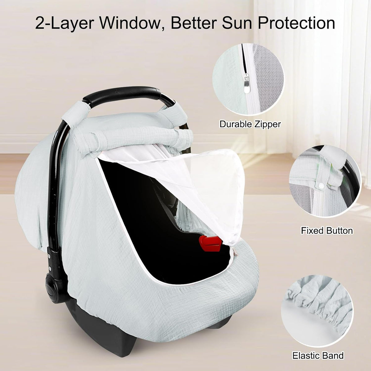Muslin Car Seat Cover Baby, Summer Car Seat Covers for Babies, Infants, and Newborns, Ultra Soft Breathable Universal Fit Stroller Carseat Canopy Covers for Boys Girls (Heart)