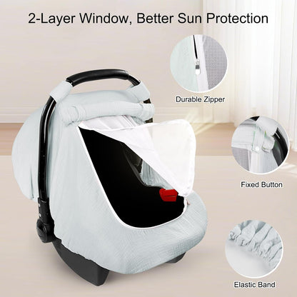 Muslin Car Seat Cover Baby, Summer Car Seat Covers for Babies, Infants, and Newborns, Ultra Soft Breathable Universal Fit Stroller Carseat Canopy Covers for Boys Girls (Heart)