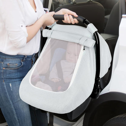 Muslin Car Seat Cover Baby, Summer Car Seat Covers for Babies, Infants, and Newborns, Ultra Soft Breathable Universal Fit Stroller Carseat Canopy Covers for Boys Girls (Heart)