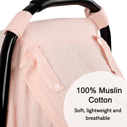 Muslin Car Seat Cover Baby, Summer Car Seat Covers for Babies, Infants, and Newborns, Ultra Soft Breathable Universal Fit Stroller Carseat Canopy Covers for Boys Girls (Heart)