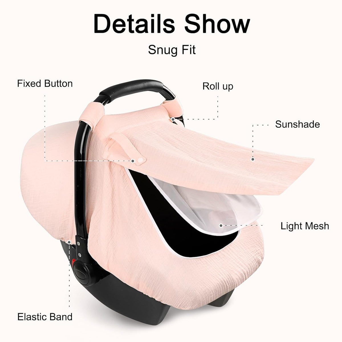 Muslin Car Seat Cover Baby, Summer Car Seat Covers for Babies, Infants, and Newborns, Ultra Soft Breathable Universal Fit Stroller Carseat Canopy Covers for Boys Girls (Heart)