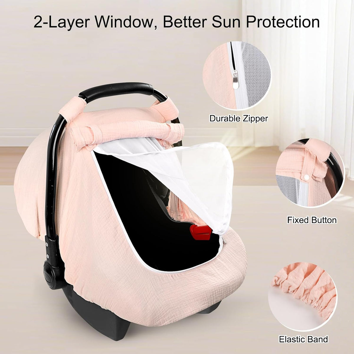 Muslin Car Seat Cover Baby, Summer Car Seat Covers for Babies, Infants, and Newborns, Ultra Soft Breathable Universal Fit Stroller Carseat Canopy Covers for Boys Girls (Heart)