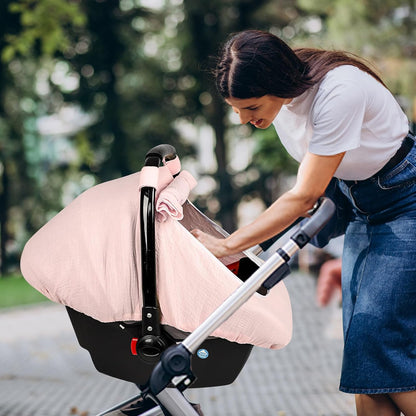 Muslin Car Seat Cover Baby, Summer Car Seat Covers for Babies, Infants, and Newborns, Ultra Soft Breathable Universal Fit Stroller Carseat Canopy Covers for Boys Girls (Heart)