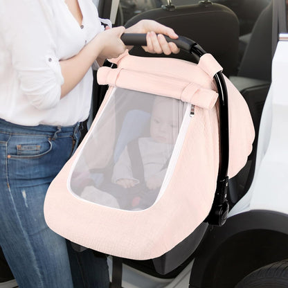 Muslin Car Seat Cover Baby, Summer Car Seat Covers for Babies, Infants, and Newborns, Ultra Soft Breathable Universal Fit Stroller Carseat Canopy Covers for Boys Girls (Heart)