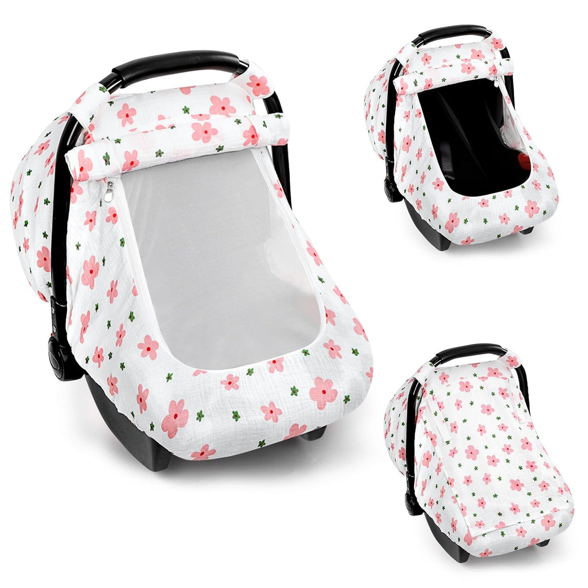 Muslin Car Seat Cover Baby, Summer Car Seat Covers for Babies, Infants, and Newborns, Ultra Soft Breathable Universal Fit Stroller Carseat Canopy Covers for Boys Girls (Heart)