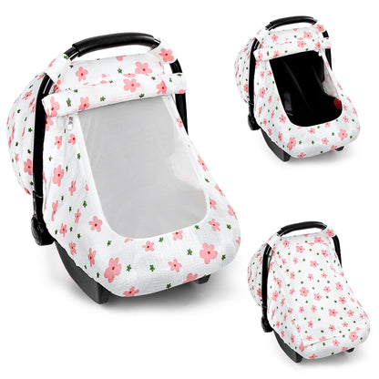 Muslin Car Seat Cover Baby, Summer Car Seat Covers for Babies, Infants, and Newborns, Ultra Soft Breathable Universal Fit Stroller Carseat Canopy Covers for Boys Girls (Heart)