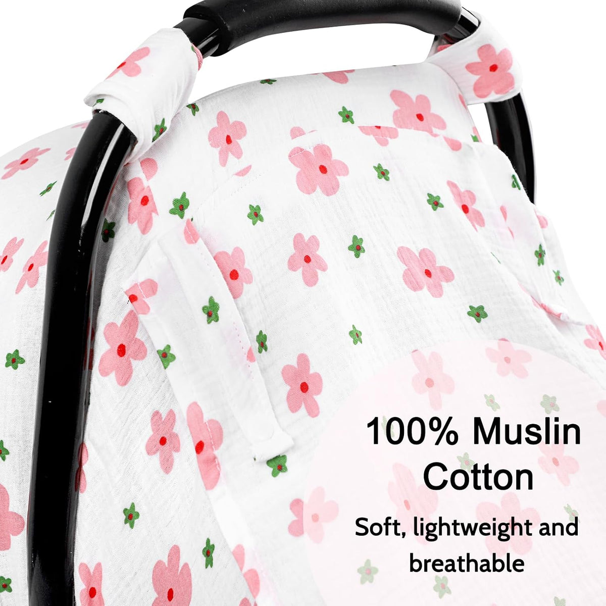 Muslin Car Seat Cover Baby, Summer Car Seat Covers for Babies, Infants, and Newborns, Ultra Soft Breathable Universal Fit Stroller Carseat Canopy Covers for Boys Girls (Heart)