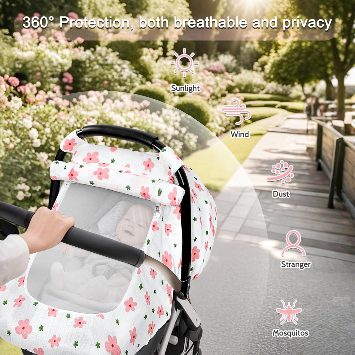 Muslin Car Seat Cover Baby, Summer Car Seat Covers for Babies, Infants, and Newborns, Ultra Soft Breathable Universal Fit Stroller Carseat Canopy Covers for Boys Girls (Heart)