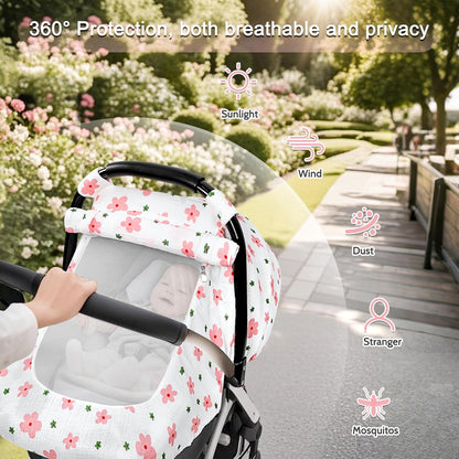 Muslin Car Seat Cover Baby, Summer Car Seat Covers for Babies, Infants, and Newborns, Ultra Soft Breathable Universal Fit Stroller Carseat Canopy Covers for Boys Girls (Heart)