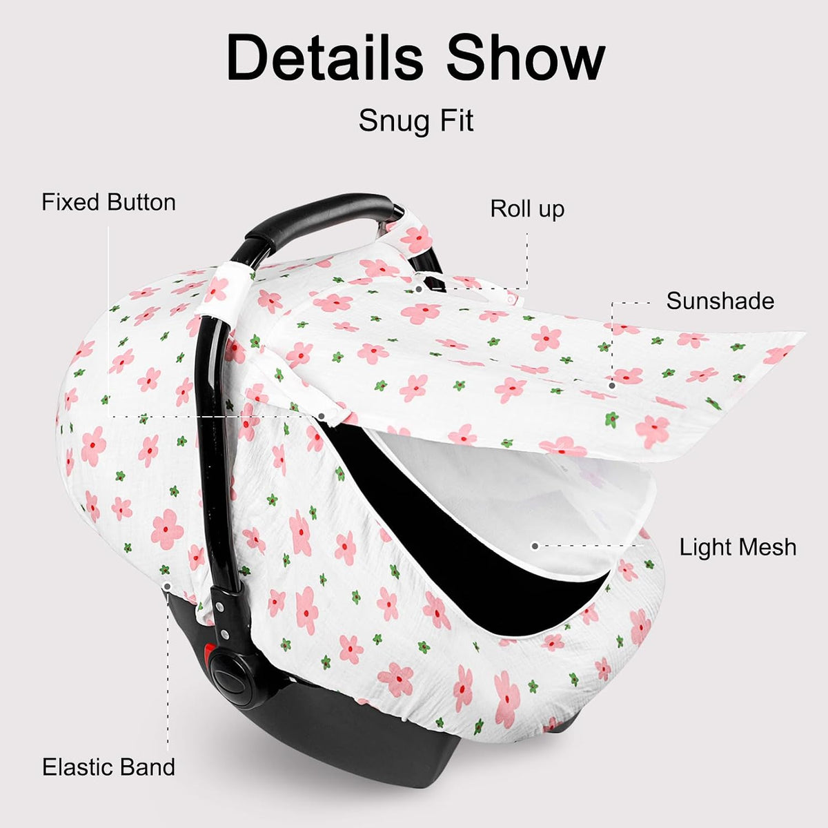 Muslin Car Seat Cover Baby, Summer Car Seat Covers for Babies, Infants, and Newborns, Ultra Soft Breathable Universal Fit Stroller Carseat Canopy Covers for Boys Girls (Heart)