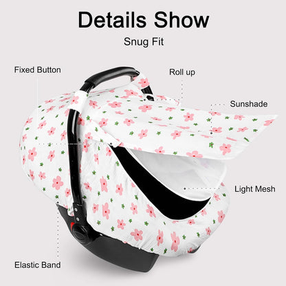 Muslin Car Seat Cover Baby, Summer Car Seat Covers for Babies, Infants, and Newborns, Ultra Soft Breathable Universal Fit Stroller Carseat Canopy Covers for Boys Girls (Heart)