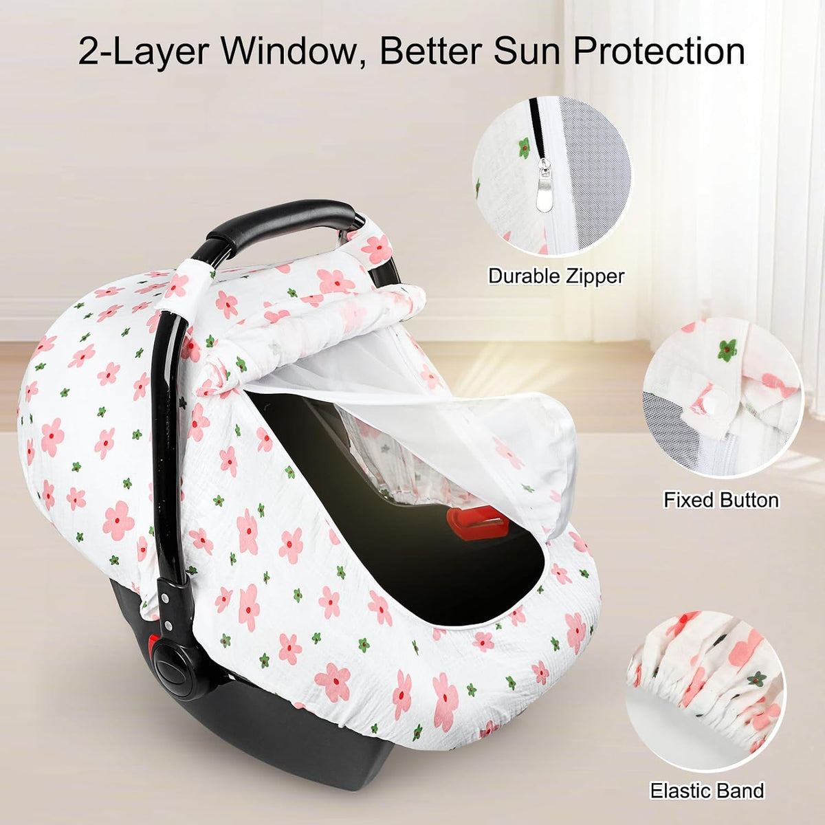 Muslin Car Seat Cover Baby, Summer Car Seat Covers for Babies, Infants, and Newborns, Ultra Soft Breathable Universal Fit Stroller Carseat Canopy Covers for Boys Girls (Heart)