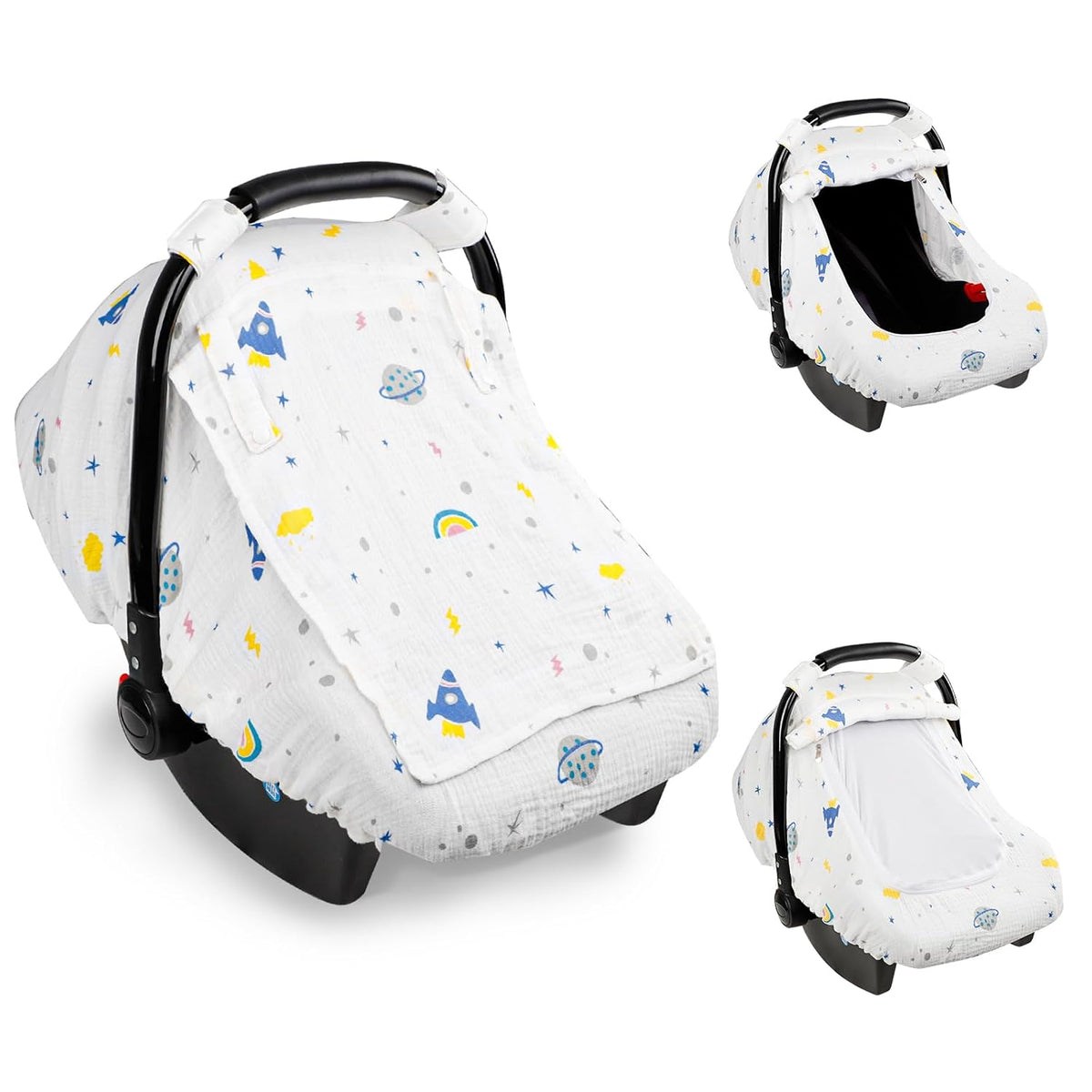 Muslin Car Seat Cover Baby, Summer Car Seat Covers for Babies, Infants, and Newborns, Ultra Soft Breathable Universal Fit Stroller Carseat Canopy Covers for Boys Girls (Heart)