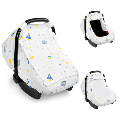 Muslin Car Seat Cover Baby, Summer Car Seat Covers for Babies, Infants, and Newborns, Ultra Soft Breathable Universal Fit Stroller Carseat Canopy Covers for Boys Girls (Heart)
