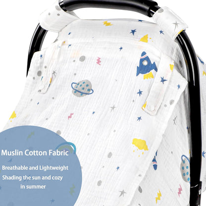 Muslin Car Seat Cover Baby, Summer Car Seat Covers for Babies, Infants, and Newborns, Ultra Soft Breathable Universal Fit Stroller Carseat Canopy Covers for Boys Girls (Heart)