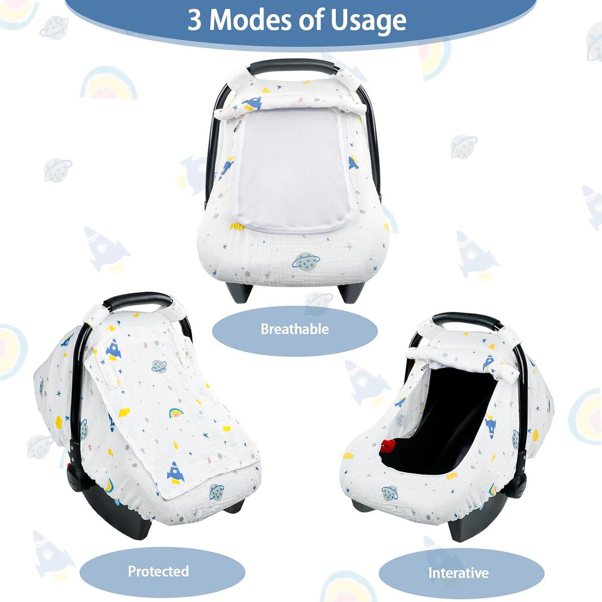 Muslin Car Seat Cover Baby, Summer Car Seat Covers for Babies, Infants, and Newborns, Ultra Soft Breathable Universal Fit Stroller Carseat Canopy Covers for Boys Girls (Heart)