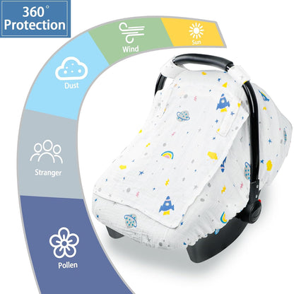 Muslin Car Seat Cover Baby, Summer Car Seat Covers for Babies, Infants, and Newborns, Ultra Soft Breathable Universal Fit Stroller Carseat Canopy Covers for Boys Girls (Heart)