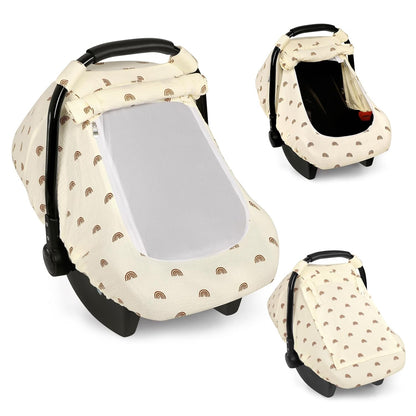 Muslin Car Seat Cover Baby, Summer Car Seat Covers for Babies, Infants, and Newborns, Ultra Soft Breathable Universal Fit Stroller Carseat Canopy Covers for Boys Girls (Heart)