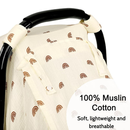 Muslin Car Seat Cover Baby, Summer Car Seat Covers for Babies, Infants, and Newborns, Ultra Soft Breathable Universal Fit Stroller Carseat Canopy Covers for Boys Girls (Heart)