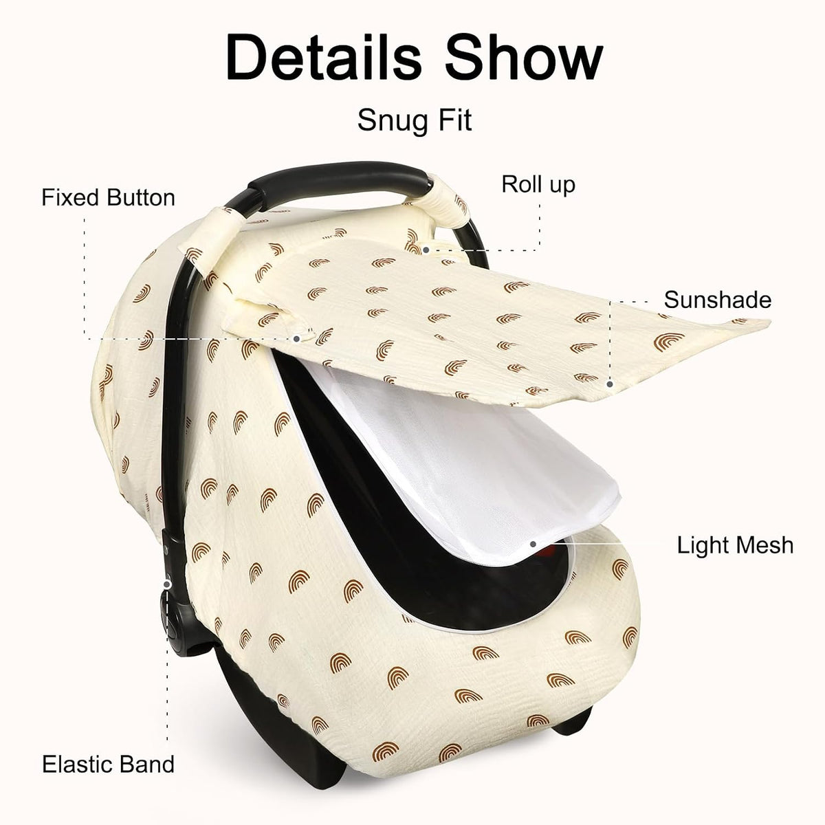 Muslin Car Seat Cover Baby, Summer Car Seat Covers for Babies, Infants, and Newborns, Ultra Soft Breathable Universal Fit Stroller Carseat Canopy Covers for Boys Girls (Heart)