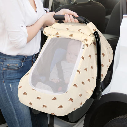 Muslin Car Seat Cover Baby, Summer Car Seat Covers for Babies, Infants, and Newborns, Ultra Soft Breathable Universal Fit Stroller Carseat Canopy Covers for Boys Girls (Heart)
