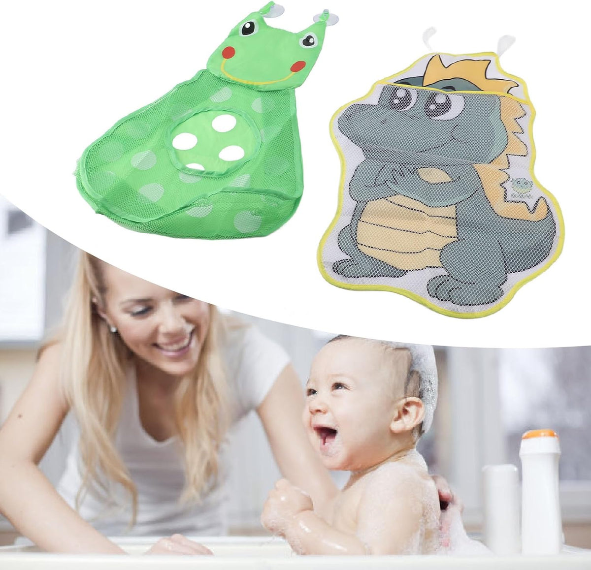 Nylon Bath Toy Mesh Bag Holder for Kids, Safe Hanging Storage Organizer, Dinosaur Pattern for Easy Access of Toys