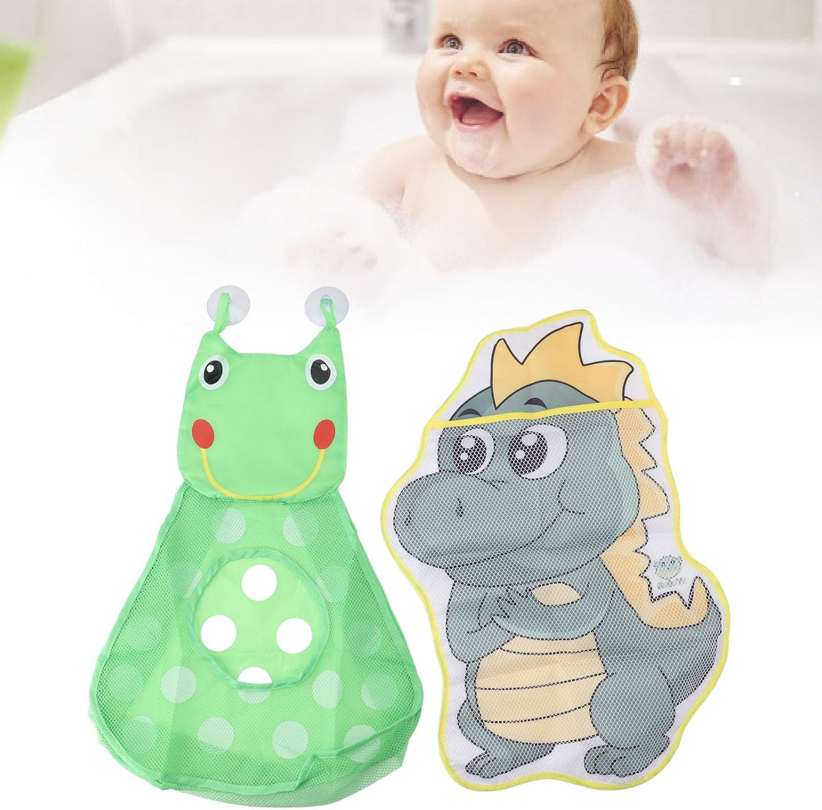 Nylon Bath Toy Mesh Bag Holder for Kids, Safe Hanging Storage Organizer, Dinosaur Pattern for Easy Access of Toys
