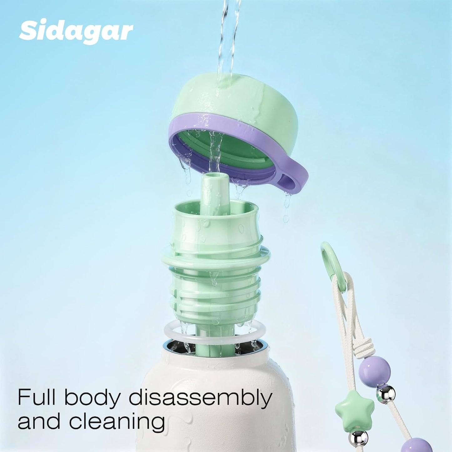20 oz Stainless Steel Tumbler with Extendable Straw; Leak-Proof 24H Ice Cold Cute Flask for Women Campus & Travel; Beaded Charm, Silicone Boot, Ideal Gift, Lavender Mint White