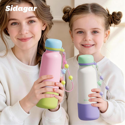 20 oz Stainless Steel Tumbler with Extendable Straw; Leak-Proof 24H Ice Cold Cute Flask for Women Campus & Travel; Beaded Charm, Silicone Boot, Ideal Gift, Lavender Mint White