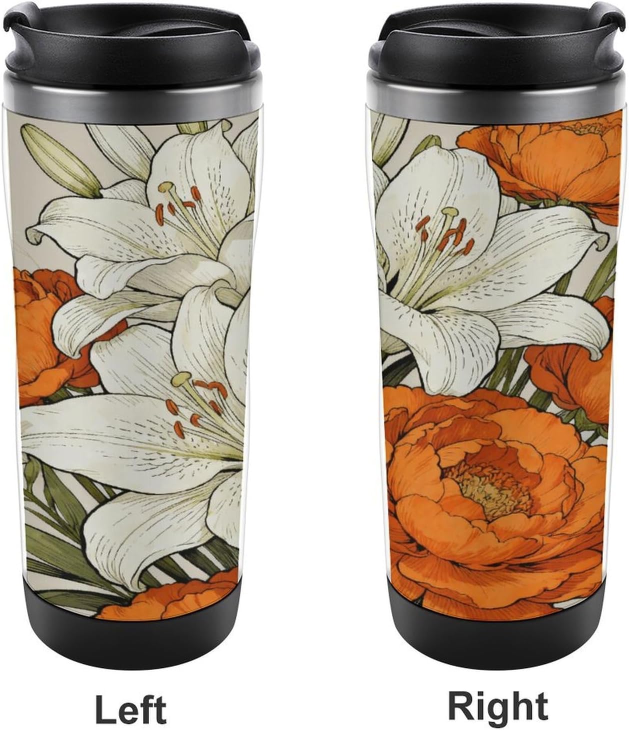13oz Insulated Travel Coffee Mug Reusable Coffee Cup Water Bottle | Pure White And Elegant Orange Travel Mug with Leak Proof Lid Double Wall Stainless Steel Coffee Tumbler Personalized Gift