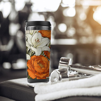 13oz Insulated Travel Coffee Mug Reusable Coffee Cup Water Bottle | Pure White And Elegant Orange Travel Mug with Leak Proof Lid Double Wall Stainless Steel Coffee Tumbler Personalized Gift