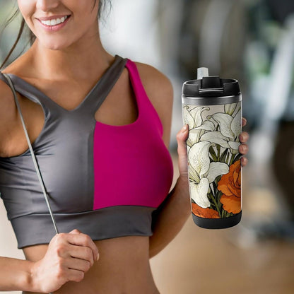 13oz Insulated Travel Coffee Mug Reusable Coffee Cup Water Bottle | Pure White And Elegant Orange Travel Mug with Leak Proof Lid Double Wall Stainless Steel Coffee Tumbler Personalized Gift