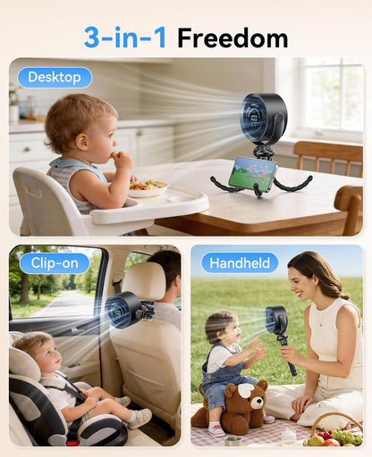 Portable Stroller Fan, 360° Rotation, 17 Hrs Long-Lasting, 100-Speed