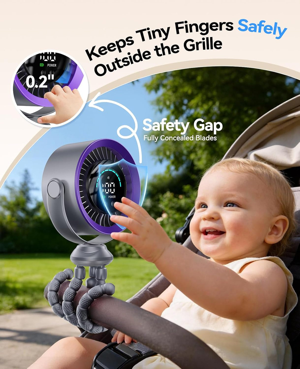 Portable Stroller Fan, 360° Rotation, 17 Hrs Long-Lasting, 100-Speed
