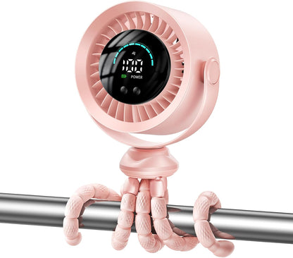 Portable Stroller Fan, 360° Rotation, 17 Hrs Long-Lasting, 100-Speed