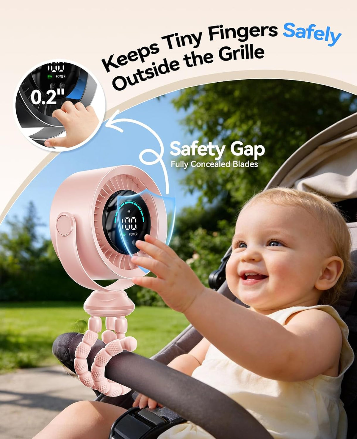 Portable Stroller Fan, 360° Rotation, 17 Hrs Long-Lasting, 100-Speed