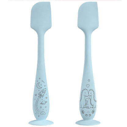 2 Pack Diaper Cream Spatula With Hygienic Travel Case, Baby Butt Paste Applicator With Suction Base, Soft Silicone Diaper Rash Cream Applicator Large Size (Blue & Brown)
