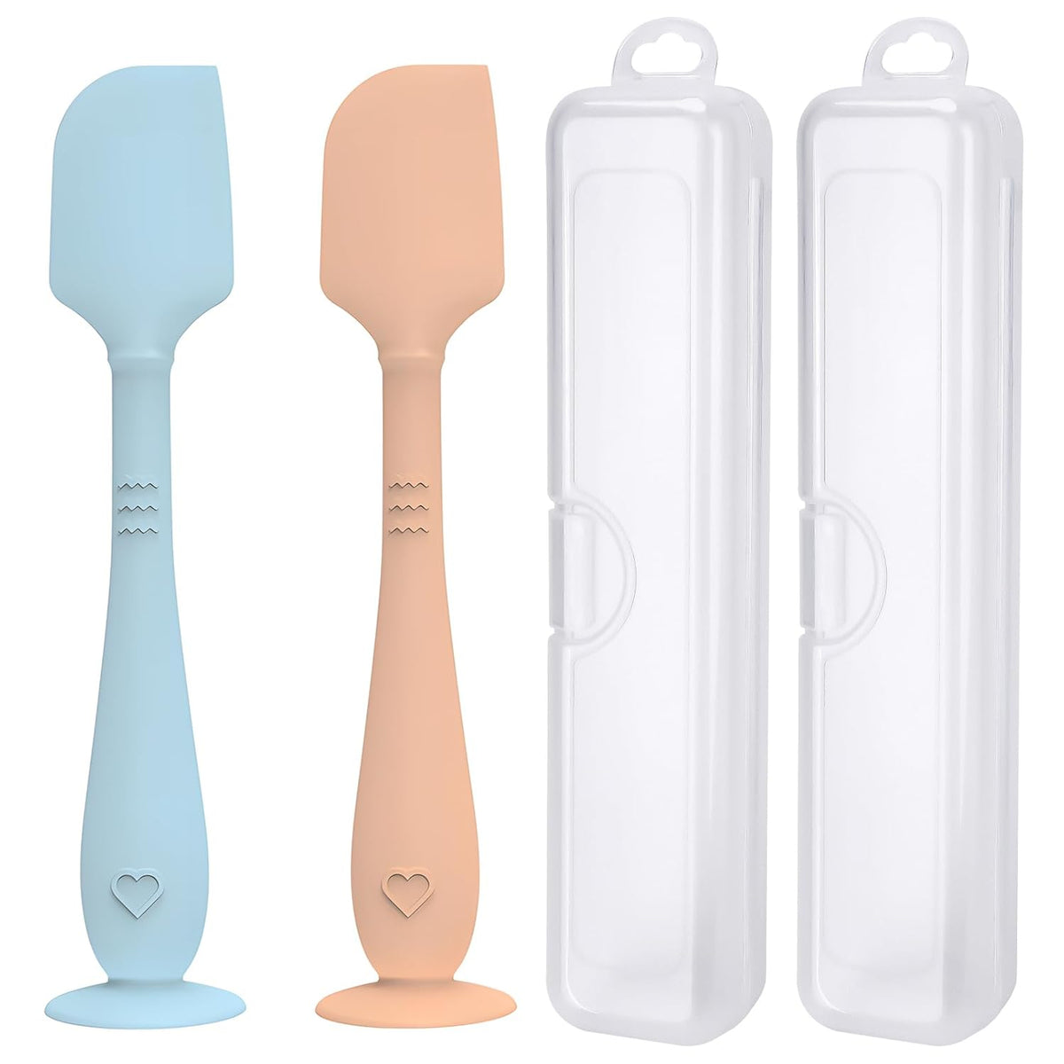 2 Pack Diaper Cream Spatula With Hygienic Travel Case, Baby Butt Paste Applicator With Suction Base, Soft Silicone Diaper Rash Cream Applicator Large Size (Blue & Brown)