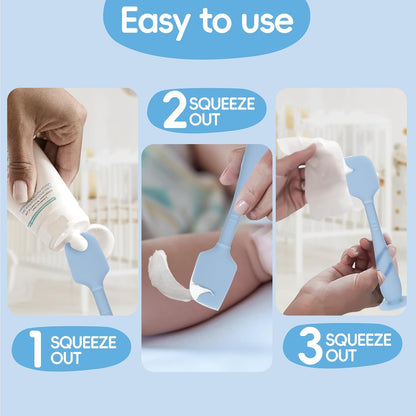 2 Pack Diaper Cream Spatula With Hygienic Travel Case, Baby Butt Paste Applicator With Suction Base, Soft Silicone Diaper Rash Cream Applicator Large Size (Blue & Brown)
