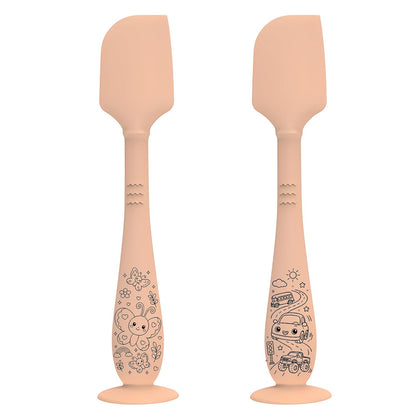 2 Pack Diaper Cream Spatula With Hygienic Travel Case, Baby Butt Paste Applicator With Suction Base, Soft Silicone Diaper Rash Cream Applicator Large Size (Blue & Brown)