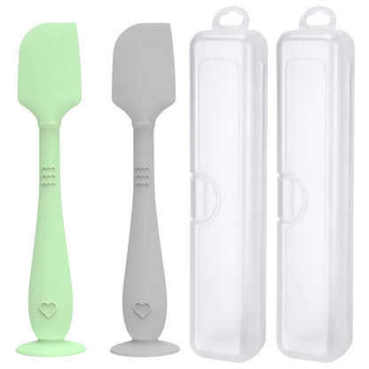 2 Pack Diaper Cream Spatula With Hygienic Travel Case, Baby Butt Paste Applicator With Suction Base, Soft Silicone Diaper Rash Cream Applicator Large Size (Blue & Brown)
