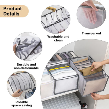 Wardrobe Clothes Organizer, Drawer Organizer for Clothing, Closet Organizers and Storage, Drawer Dividers for Clothes, Mesh Separation Box for Thin Jeans, Trousers, T-shirts, Skirts